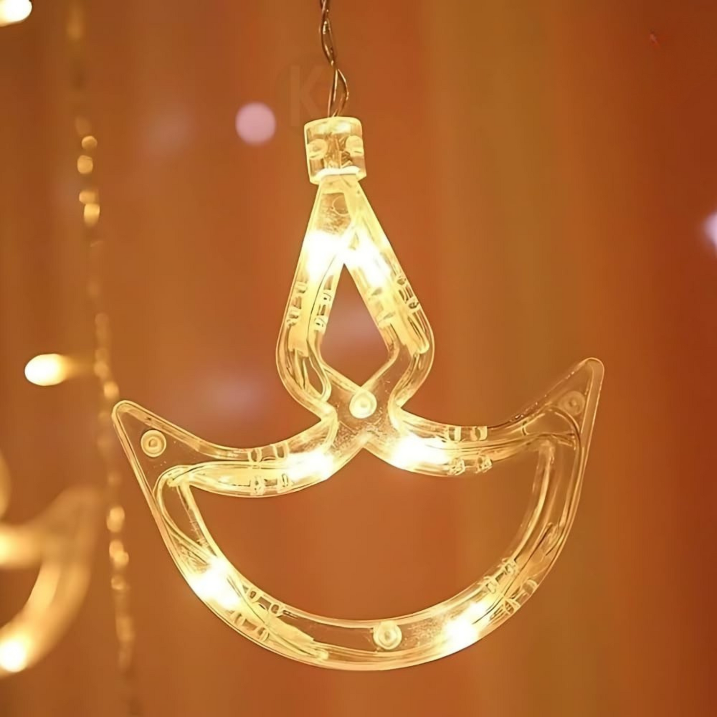 Diya Curtain String Lights 6 Big Diya and 6 Small Diya with 8 Flashing Modes- Decoration for Home (Warm White, Pack of 1)