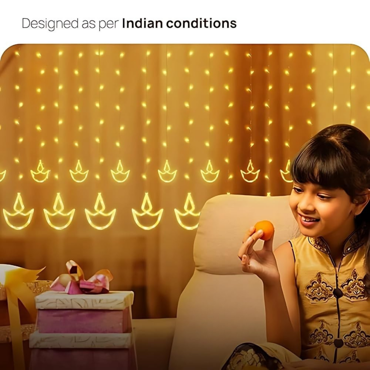 Diya Curtain String Lights 6 Big Diya and 6 Small Diya with 8 Flashing Modes- Decoration for Home (Warm White, Pack of 1)