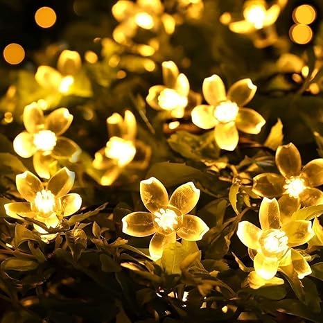 🌸 Silicone Blooming Flower Fairy String Lights (Pack of 2)- 14 Flowers, Warm White LEDs