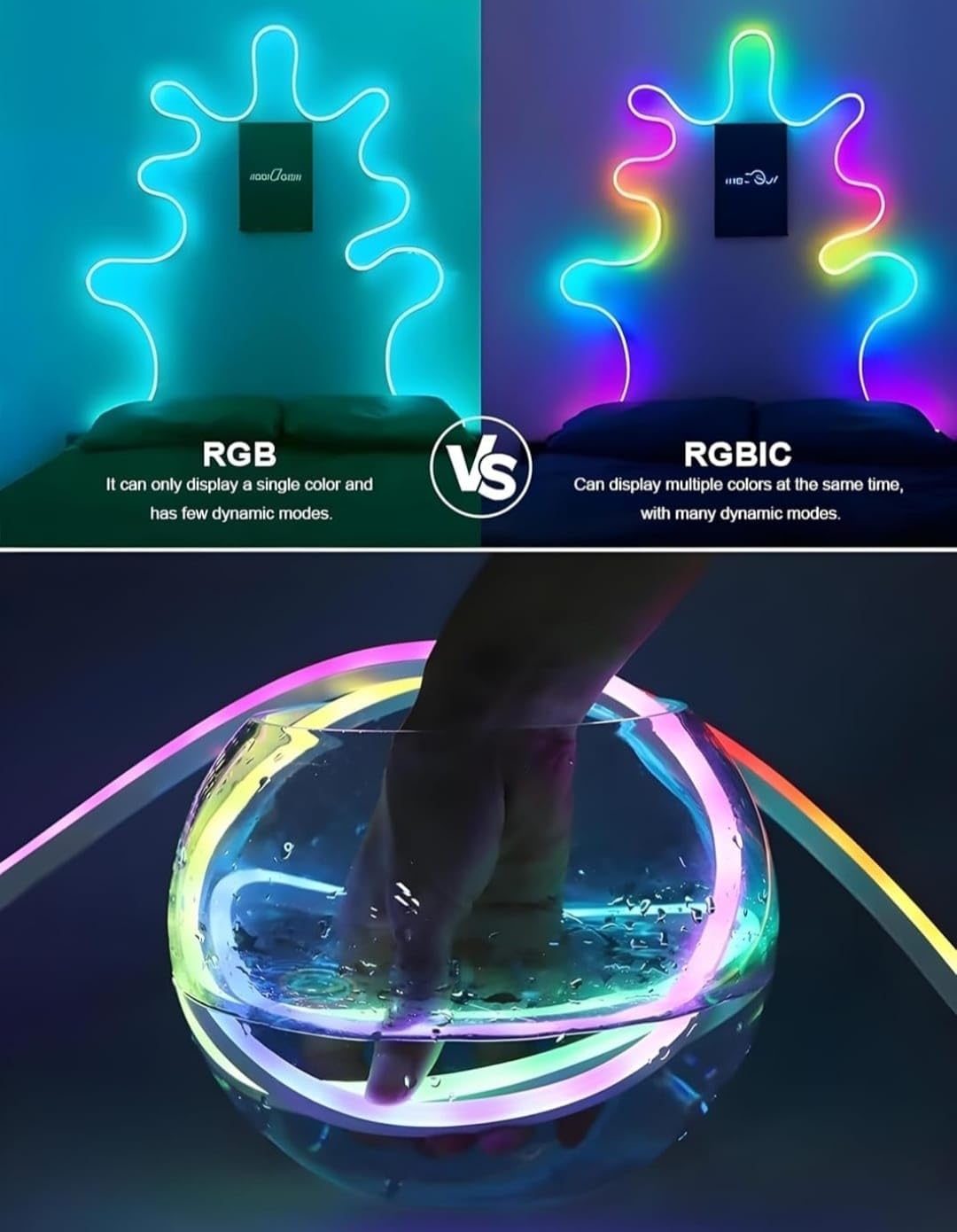 Multi-Colour Magic LED Neon RGB Strip Light with USB, Smart App & Remote Control, Music Sync, Custom Colors & 10 Mounting Clips