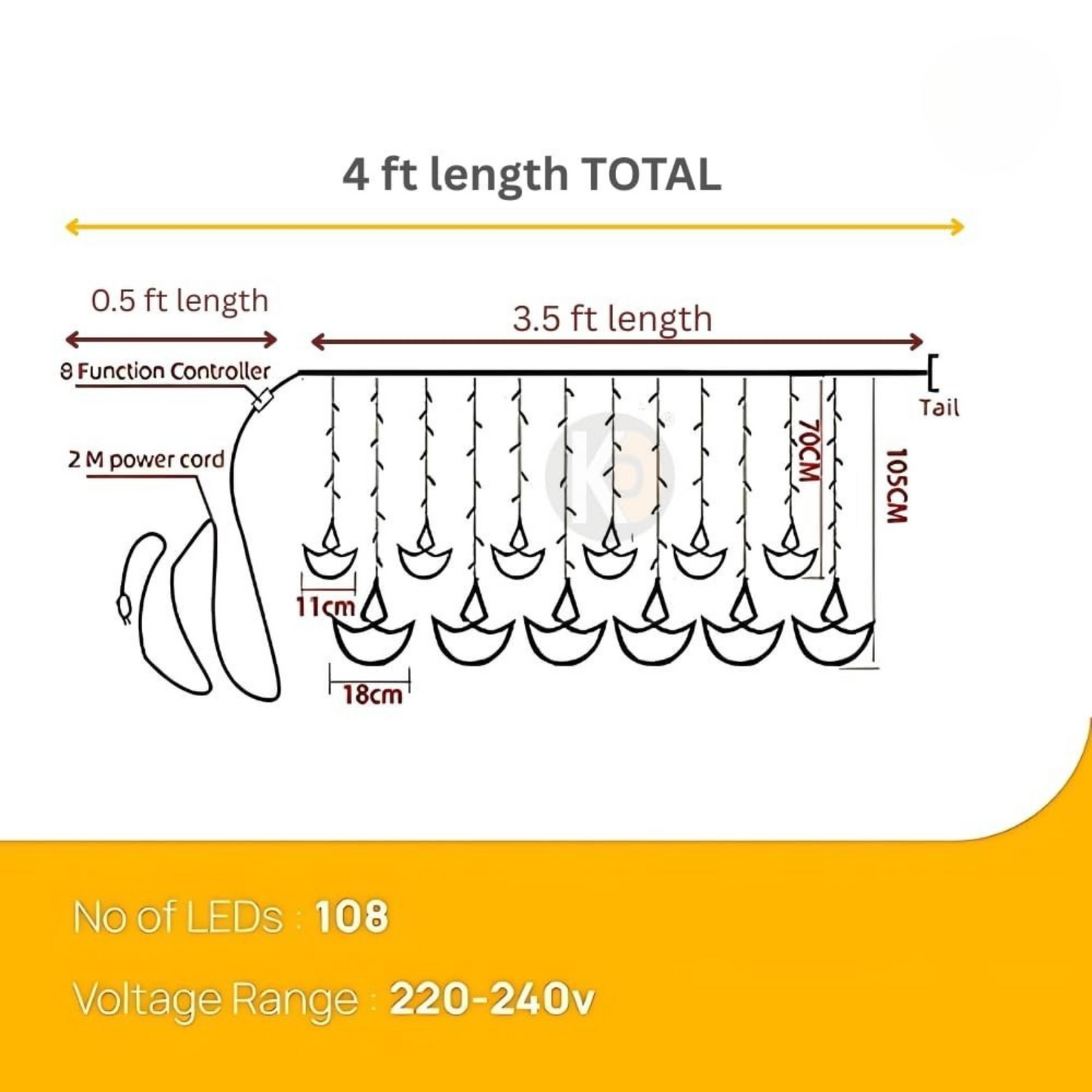 Diya Curtain String Lights 6 Big Diya and 6 Small Diya with 8 Flashing Modes- Decoration for Home (Warm White, Pack of 1)