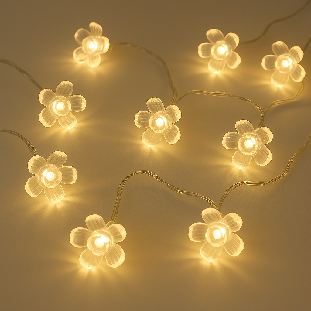 Tulip Flower LED String Lights – 14 Warm White Tulip Bulbs, 4M Decorative Fairy String Lights for Indoor & Outdoor Décor