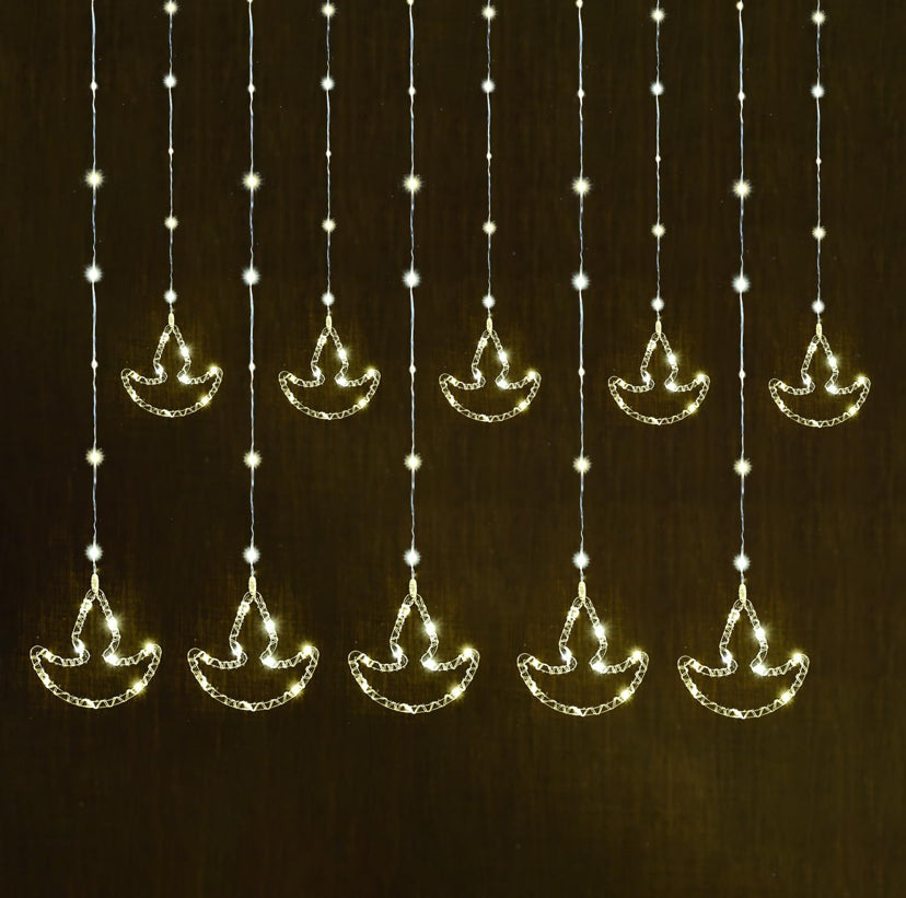 SparknBeam Waterproof String Diya LED Lights – 5 Big & 5 Small Diyas | Warm White Glow for Festive Decor