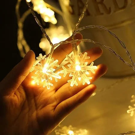 Snowflake LED String Lights – 14 Warm White LEDs, 4M Fairy Lights for Diwali, Christmas, Wedding & Home Decoration