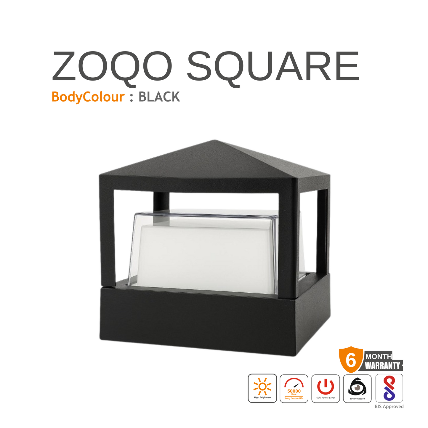 ZOQO SQUARE 12W LED Outdoor Gate Light (Warm White, Square)