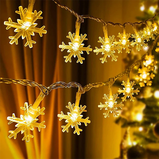 Snowflake LED String Lights – 14 Warm White LEDs, 4M Fairy Lights for Diwali, Christmas, Wedding & Home Decoration