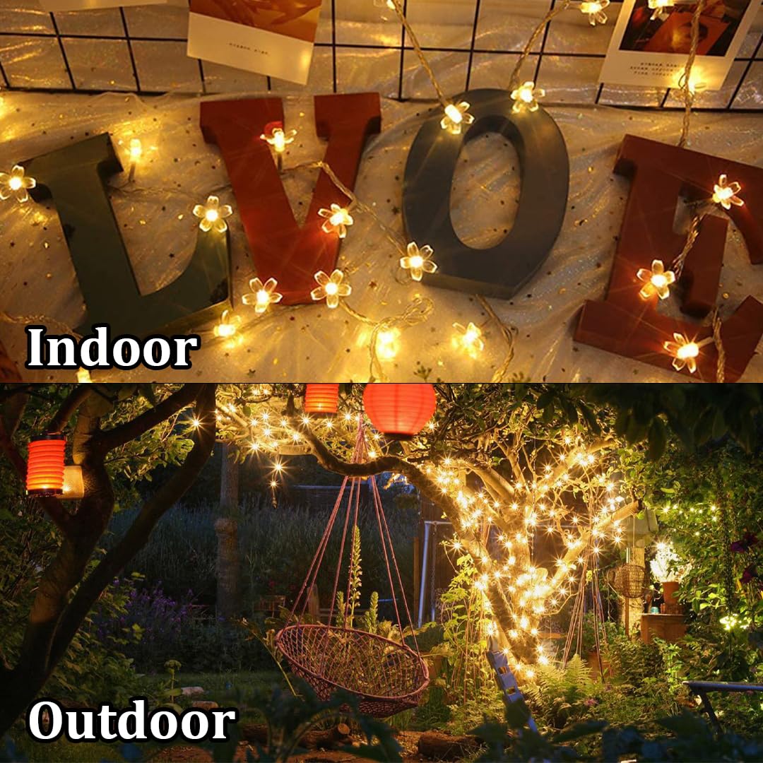 🌸 Silicone Blooming Flower Fairy String Lights (14 Flowers, Warm White LEDs)