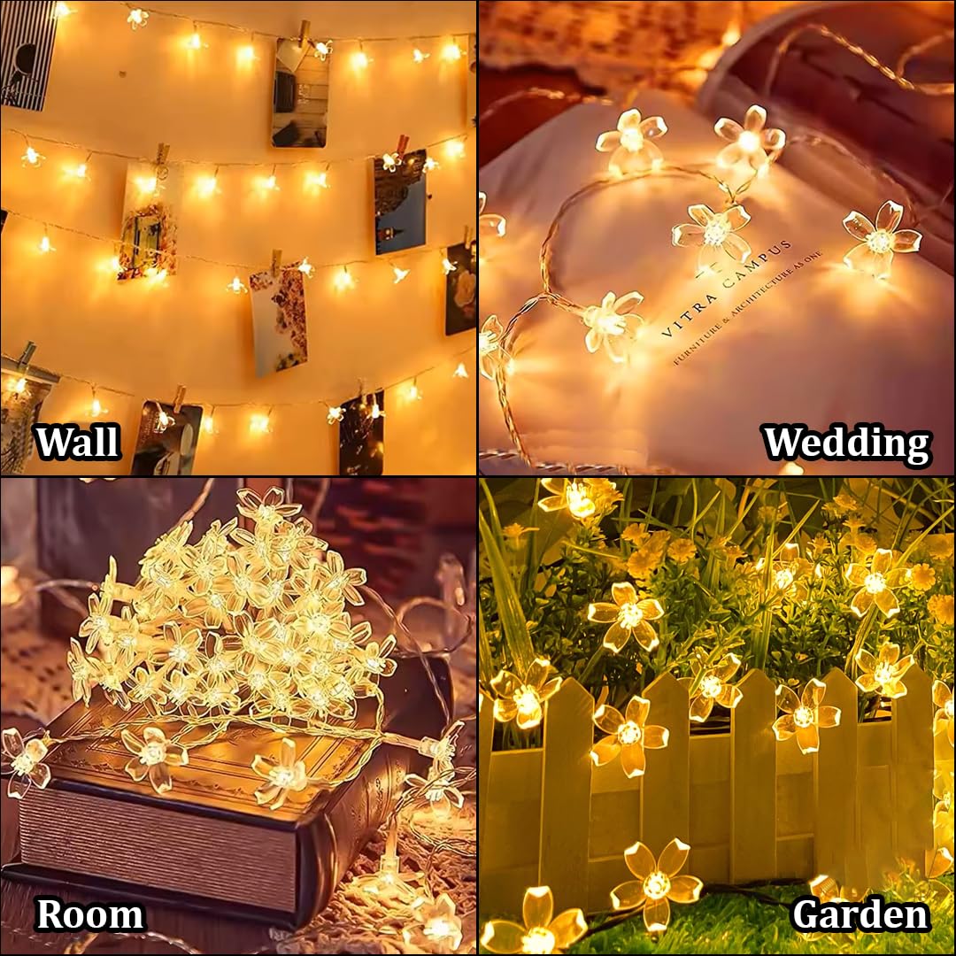 🌸 Silicone Blooming Flower Fairy String Lights (14 Flowers, Warm White LEDs)