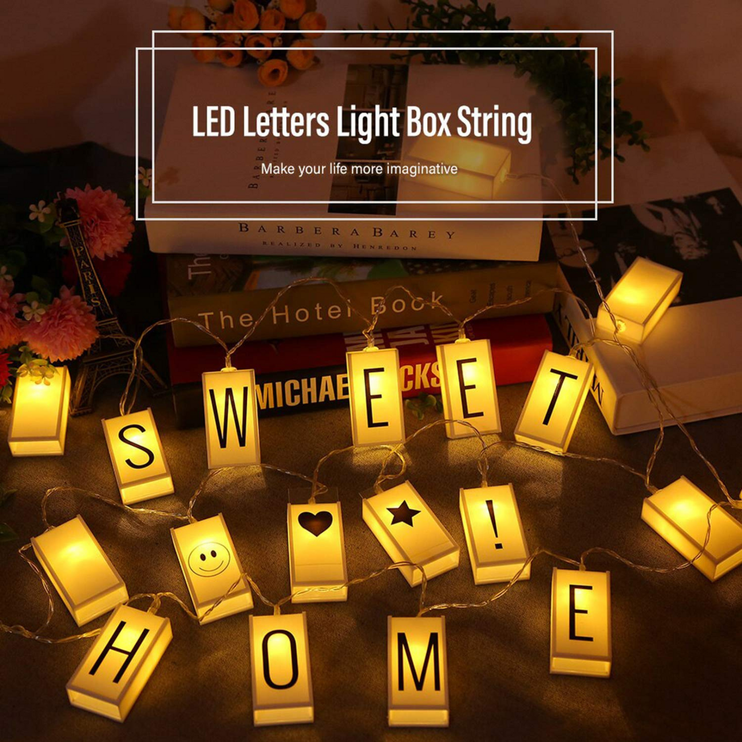 Box LED Light with Alphabet & Numerical Plate (DIY String Light – Warm White)