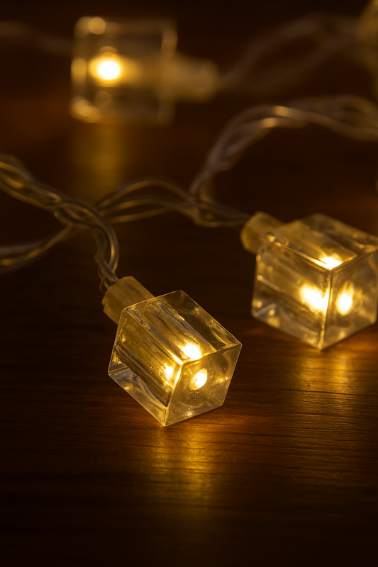 Ice Cube LED String Lights - Decorative Fairy Lights for Indoor & Outdoor Use (4M, 14 Ice Cubes)