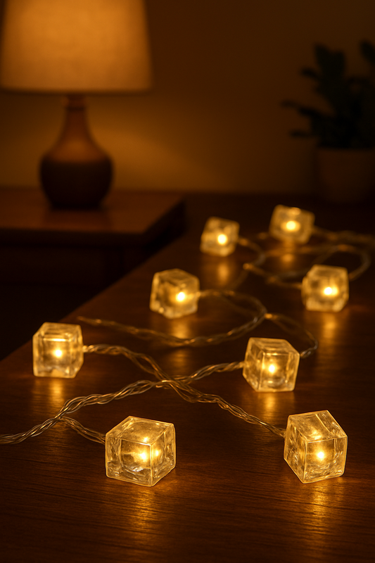 Ice Cube LED String Lights - Decorative Fairy Lights for Indoor & Outdoor Use (4M, 14 Ice Cubes)