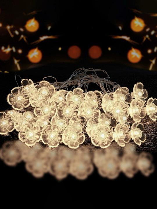 Tulip Flower LED String Lights – 14 Warm White Tulip Bulbs, 4M Decorative Fairy String Lights for Indoor & Outdoor Décor