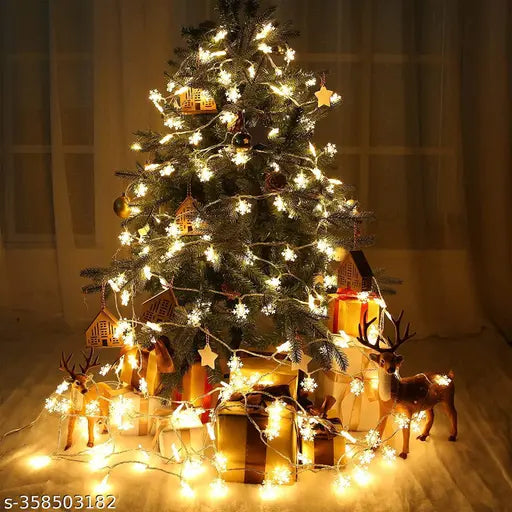 Snowflake LED String Lights – 14 Warm White LEDs, 4M Fairy Lights for Diwali, Christmas, Wedding & Home Decoration