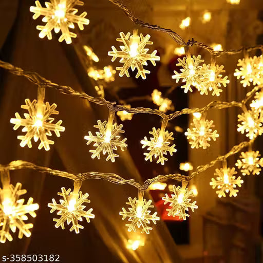 Snowflake LED String Lights – 14 Warm White LEDs, 4M Fairy Lights for Diwali, Christmas, Wedding & Home Decoration