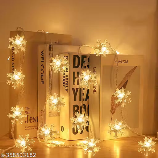 Snowflake LED String Lights – 14 Warm White LEDs, 4M Fairy Lights for Diwali, Christmas, Wedding & Home Decoration